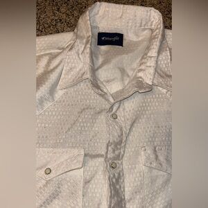 Vintage Wrangler Pearl snap button up Western Textured Shirt white mens large